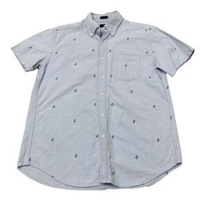 J. Crew Slim Fit Anchor Print Oxford Shirt Men’s Medium Short Sleeve Preppy